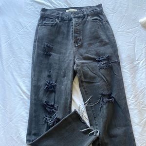 black ripped/distressed Pacsun jeans. high rise straight with buttons.